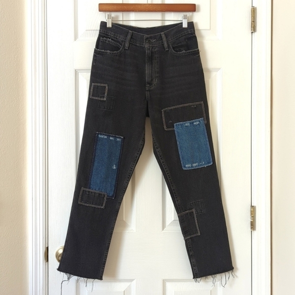 BDG Urban Outfitters Patchwork High Waisted Cropped Tapered Leg Jeans Black 27 - Picture 1 of 13